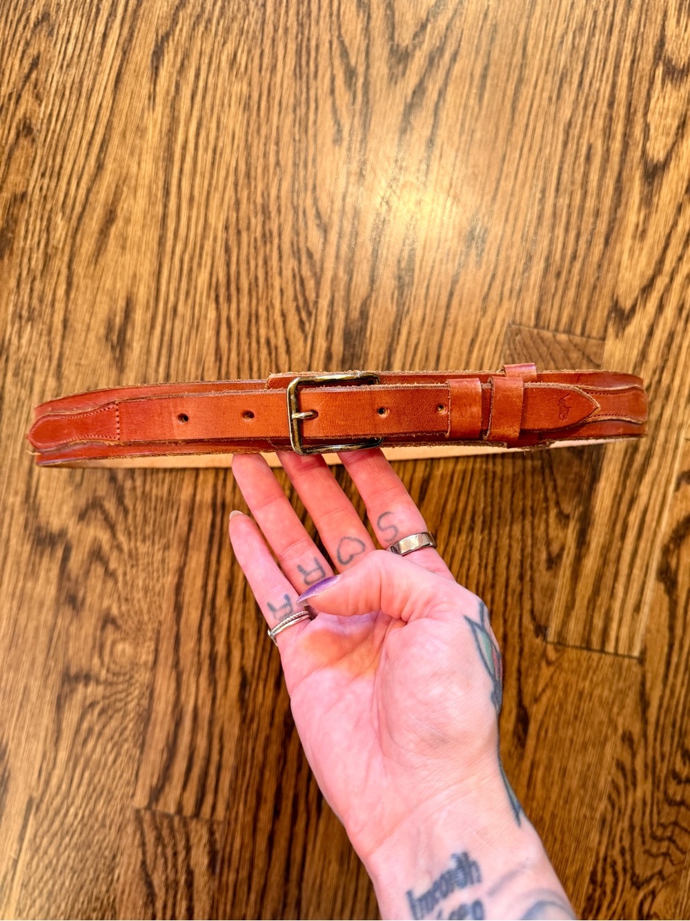 vintage women’s polo ralph lauren brown leather belt 28”
